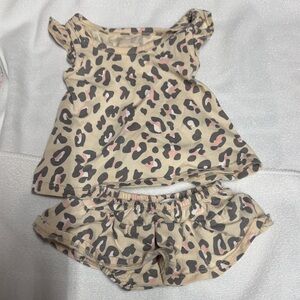Girls Beige Pink Leopard Print Top & Shorts Set